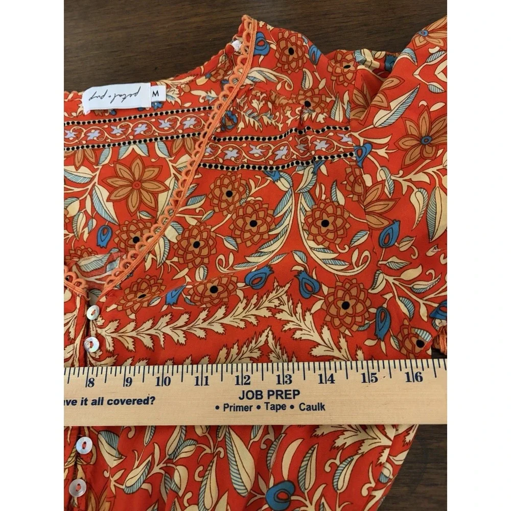Petal & Pup Woman's Dress Size M Orange Floral Boho Bohemian Cottagecore Smocked